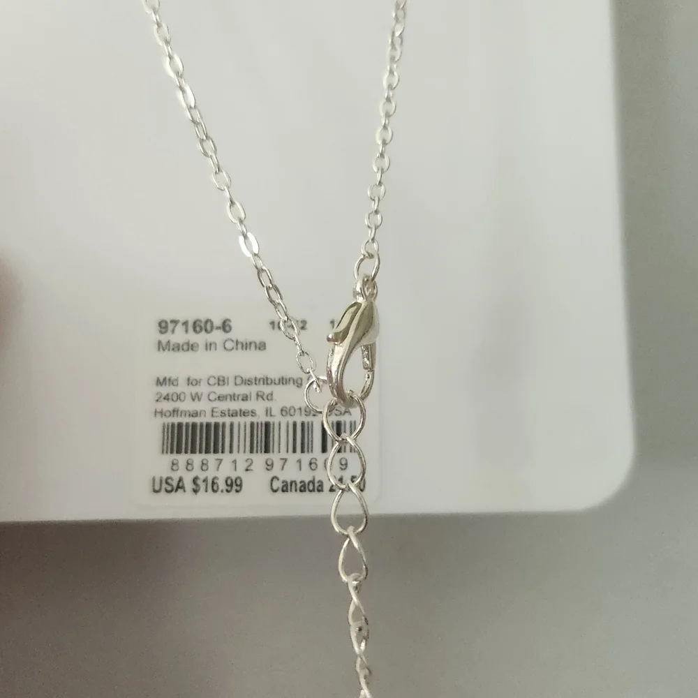 Silver Round Halo Cubic Zirconia Pendant Necklace NWT